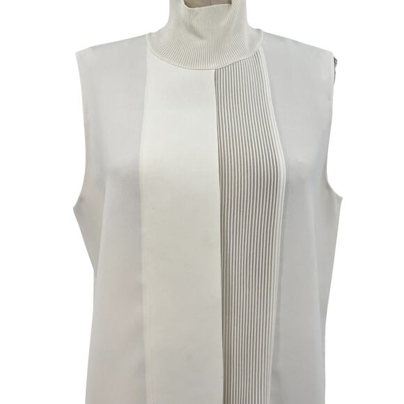 Vince Laser-cut Sleeveless Turtleneck Top Blouse New Buff White Size Large - Picture 4 of 13
